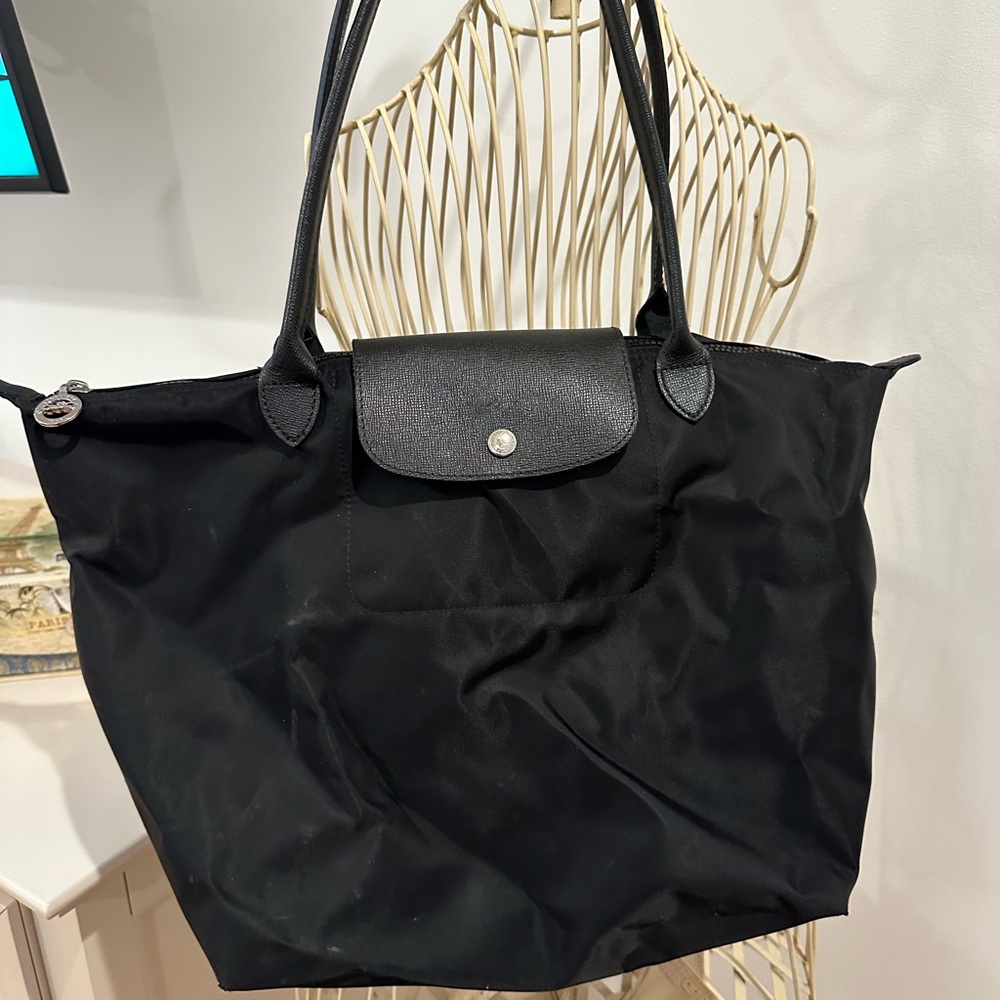 Longchamp Black Tote Bag with Leather Trim